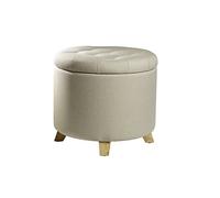 ECHTWERK Mary, Tabouret avec Espace, Dessus Amovible, Compartiment de Rangement Rond, Pieds en Bois, Convient pour la Chambre et Le Salon, Siège rembourré, Crème, 45 x 45 x 41 cm, Tissu, Ivoire