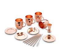 ECHTWERK Moscow Mule Set de 13 gobelets en cuivre fabriqués en acier inoxydable comprenant 4x gobelets en cuivre 500ml, 4x dessous de verre, 4x pailles et 1x gobelet doseur 2cl/4cl