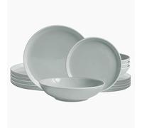 ECHTWERK Nerea Service de table vintage 18 pièces pour 6 personnes en faïence couleur pastel avec 6 assiettes plates, 6 assiettes à dessert, 6 assiettes creuses, gris
