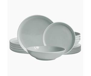 ECHTWERK Nerea Service de table vintage 18 pièces pour 6 personnes en faïence couleur pastel avec 6 assiettes plates, 6 assiettes à dessert, 6 assiettes creuses, gris