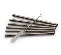 ECHTWERK Pailles Small 7pcs en acier inoxydable avec brosse de nettoyage, Black-Edition, Réutilisables, Incassables, Sans BPA, Pailles pour cocktails, long drinks, smoothies