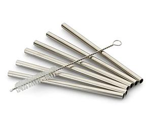 ECHTWERK Pailles Small 7pcs en acier inoxydable avec brosse de nettoyage, Edition Argent, Réutilisables, Incassables, Sans BPA, Pailles pour cocktails, long drinks, smoothies