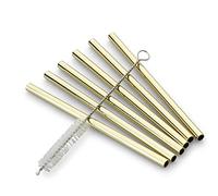 ECHTWERK Pailles Small 7pcs en acier inoxydable avec brosse de nettoyage, Edition Or, Réutilisables, Incassables, Sans BPA, Pailles pour cocktails, long drinks, smoothies