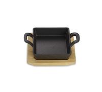 ECHTWERK Plat de service en fonte, Plat à four carré avec planche de service, Déjà cuit, Convient pour les fours, grills, BBQ et induction, Ø 12,6 cm