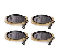 ECHTWERK Poêle à frire en fonte avec bandes de barbecue et planche de service, poignée amovible, déjà brûlée, convient pour le four, le barbecue et l'induction, Ø 26 x 16,7 cm, 4 pcs.