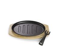 ECHTWERK Poêle à servir en fonte avec bandes grillées et planche à servir, Poignée amovible, Déjà cuite au four, Convient pour les fours, grils, BBQ et induction, 27 x Ø 17,5 cm