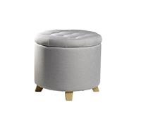 ECHTWERK Mary, Tabouret avec Espace, Dessus Amovible, Compartiment de Rangement Rond, Pieds en Bois, Convient pour la Chambre et Le Salon, Siège rembourré, Crème, 45 x 45 x 41 cm, Tissu, Gris