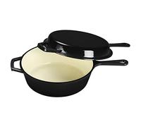 ECHTWERK Sauteuse et poêle à griller, Grille en fonte avec couvercle, Marmite en fonte avec revêtement émaillé, Convient pour les fours, grills, BBQ et induction, Noir, 2,5 L, Ø 25,2 cm