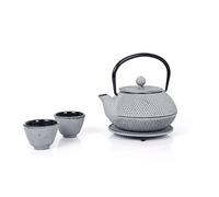 ECHTWERK Service à thé en fonte, théière 0,8 L avec passoire amovible, théière avec soucoupe, set de théières au design vintage pour la préparation de thé en vrac, gris