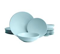ECHTWERK Service de table vintage 12 pièces, « Blanka » Design Naturel, pour 4 personnes, set de vaisselle en faïence avec 4 assiettes plates, 4 assiettes creuses, 4 assiettes à soupe, Menthe