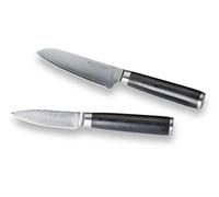 ECHTWERK Set de 2 couteaux damassés, couteau Santoku env. 13cm/éplucheur env. 8cm, couteau de cuisine, couteau japonais, couteau à légumes, acier damassé, manches en bois Pakka