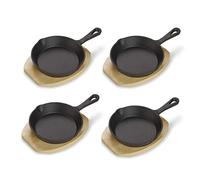 ECHTWERK Set de 4 poêles à servir en fonte, Mini poêlon avec planche de service, Petite poêle à griller, Déjà cuit, Convient pour les fours, les grils et les BBQ