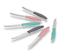 ECHTWERK Set de 6 couteaux à pain (acier inoxydable avec bord dentelé, manche en plastique, 2 roses, 2 gris et 2 turquoises)