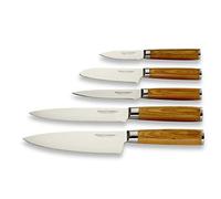 ECHTWERK Ensemble de couteaux damassés 3 pièces, couteau de cuisine/couteau de chef, couteau à pain à lame crantée, couteau à éplucher/couteau à légumes, manche ergonomique en bois de Pakka