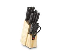ECHTWERK Set de couteaux de cuisine "Basic" 14 pièces, lames en acier allié de haute qualité, joli bloc de couteaux en bois de pin, idéal pour les débutants et comme cadeau, 16,8 x 8,1 x 31 cm