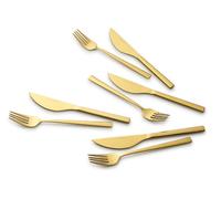 ECHTWERK set de couverts à pizza, set de couverts à steak, set de table 8 pièces pour max. 4 personnes, avec 4 couteaux à pizza et 4 fourchettes à pizza en acier inoxydable, Gold Edition, EW-PK-2207G
