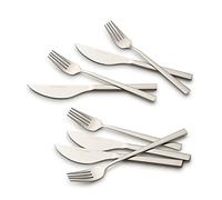 ECHTWERK Set de couverts à pizza, couverts à pizza, couverts à viande, set de table 8 pièces pour max. 4 personnes, avec 4 couteaux à pizza et 4 fourchettes à pizza en acier inoxydable, Silver Edition