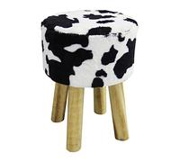 ECHTWERK Tabouret Aspect Fourrure, Style Country, Tabouret en Peau de Vache avec Surface rembourrée, Repose-Pieds, Motif Vache, 2 kg, 28 x 28 x 40 cm, Noir et Blanc