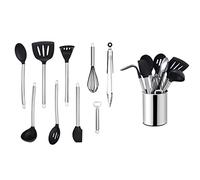 ECHTWERK Ustensiles cuisine, 10 pièces, silicone antiadhésive, manche inox, support, édition argent.