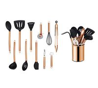 ECHTWERK Ustensiles cuisine, 12 pièces, silicone antiadhésive, manche inox, support, édition cuivre.