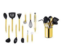 ECHTWERK Ustensiles cuisine, 12 pièces, silicone antiadhésive, manche inox, support, édition or.