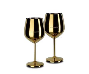 ECHTWERK verres à vin incassables en acier inoxydable, set de verres à vin, verres à dégustation, verres à cocktail, robustes, incassables, édition or, 2pcs, 21x 7,3cm, 0,5L