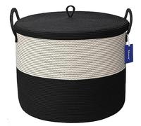 Echueuey Panier à linge en corde de coton XXXXL extra large avec couvercle 53,3 x 45,7 cm (l x H) - Panier de rangement épais et rigide pour le salon - 115 l - Noir