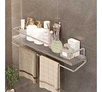 Eckregal Étagère murale flottante en acrylique pour salle de bain avec porte-serviettes pour maquillage, rangement cosmétique et cuisine - Design transparent avec barre argentée - 5 niveaux