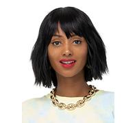 ECLA Lynne Perruque Courte Avec une Frange Style Carré 23cm 9” Cheveux Synthétiques Résistants à La Chaleur Semi Naturelle Pour Les Femmes Couleur Noire 1B Wig