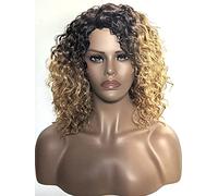 ECLA Shakira Perruque Bouclée Mi-longue 43,2cm 17” Cheveux Synthétiques Résistants à La Chaleur Pour Les Femmes Couleur Tie and Dye Brown & Honey Blonde TT4/4916 Semi Naturelle Wig