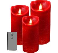 Éclairage à piles 3 bougies rustiques en cire avec flamme mobile rouge