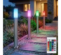 Lampadaire d'extérieur à intensité variable avec télécommande, lampe de chemin en acier inoxydable, lampe de jardin, RVB à changement de couleur, 8,5 W 806 lm blanc chaud, PxH 7,6 x 80 cm, lot de 4