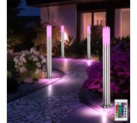 Lampadaire d'extérieur à intensité variable avec télécommande, lampe de chemin en acier inoxydable, lampe de jardin, RVB à changement de couleur, 8,5 W 806 lm blanc chaud, PxH 7,6 x 80 cm, lot de 4