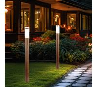 Lampadaire, lampe d'extérieur, lampe de jardin, lampadaire, lampe de chemin, terrasse IP44, acier inoxydable aspect bois, 1x douille E27, DxH 12,7x110 cm, lot de 2