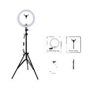 Eclairage annulaire, LED à intensité variable, support pour téléphone portable, 2M noir