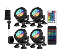 Éclairage de bassin LED sous-marin, Lumière de piscine avec télécommande et application Bluetooth, RGB, IP68 étanche avec ventouse, Idéal pour piscine, cascade, étang de jardin, aquarium (4 en 1)