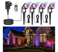 Éclairage de Jardin LED RGB, Alimenté sur Secteur, 17m,Spot Extérieur Basse Tension 12V Avec Adaptateur, Étanche IP67, Adapté Pour Jardin, Cour, Arbres, Halloween, Noël (Couleur RGB, paquet de 4)