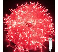 Éclairage de Noël LED, 5 m 50 LED lumières d'arbre de Noël en plein air Fairy Christmas String Light Fairy Twinkle Lights Tree String Lights USB (Rouge)