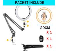 Éclairage de remplissage circulaire à LED,lampe ronde,anneau lumineux souple pour selfie,support de trépied de téléphone à bras long,anneau lumineux pour photographie de maqui - Type bluetooth 20CM