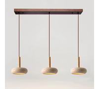 Éclairage de Suspension de Lumière de L'Îlot de Cuisine en Bois, 3 Lumières Pendentif en Pierre de Grotte Jaune 36W Lustre Linéaire en Bois Massif Moderne, 31 Pouces Luminaire de Salle à Manger Lampe