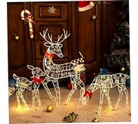 Éclairage des Rennes 3pcs / Set Snowflake Motif de Renne décoration de Noël avec Une Batterie à Arc à Carreaux Batterie LED Blanc Chaud pour intérieur, extérieur