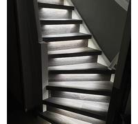 Éclairage d'escalier LED avec capteurs de mouvement en aluminium professionnel | Bande LED de qualité supérieure de 50 cm | Blanc neutre 4000 K | Kit complet pour max. 16 niveaux | Avec variateur RF