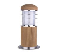 Éclairage D'Extérieur Lampadaire Borne Lumineuse Bois Verre Inox H42cm Bollard