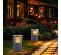 Lampe solaire LED, lampe de chemin, lampe de jardin, lampe d'extérieur, lampadaire, plastique blanc, blanc chaud, DxH 20x35 cm, lot de 2
