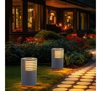 Lampe solaire LED, lampe de chemin, lampe de jardin, lampe d'extérieur, lampadaire, plastique blanc, blanc chaud, DxH 20x35 cm, lot de 2