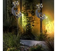 Lampe solaire de jardin à prise solaire pour décoration de jardin extérieur design paon, métal plastique, LED 3000K, LxlxH 17,5x4,5x88 cm, lot de 2