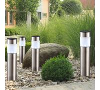 LED Lampe solaire à piquet de terre Lampe de jardin à piquet de terre, acier inoxydable, 1x 0,06W chacune, D x H 6,3 x 28 cm (piquet de terre inclus), 4 pièces