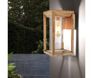 Eclairage extérieur balcon applique extérieure E27 lampe de terrasse mur extérieur, cadre en aluminium aspect bois, clair, 1x E27, LxPxH 16,5x15x27 cm