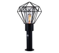 Eclairage extérieur Lampe sur pied extérieur avec détecteur de mouvement Jardin Lampe sur pied extérieur détecteur de mouvement, noir grille diamant, 1x E27, LxBxH 22,5x25,5x50 cm