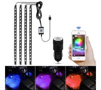 Éclairage intérieur de voiture AIGUOZER - 4 x 18 LED - Éclairage de plancher de voiture avec application - Éclairage d'ambiance multicolore - Avec port USB et télécommande
